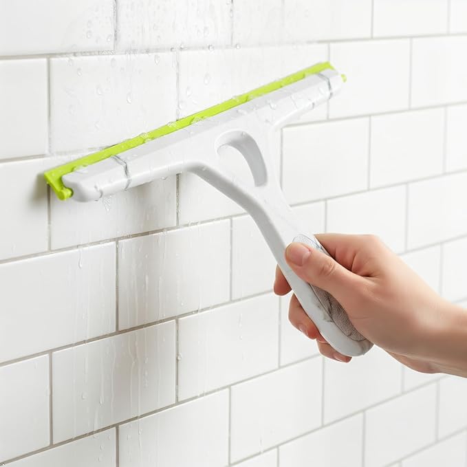 Window Squeegee with Ergonomic Handle, Shower Squeegee for Glass Doors, White and Green, Non-Slip Grip, Glass Cleaning Tool for Windows(Set of 2)