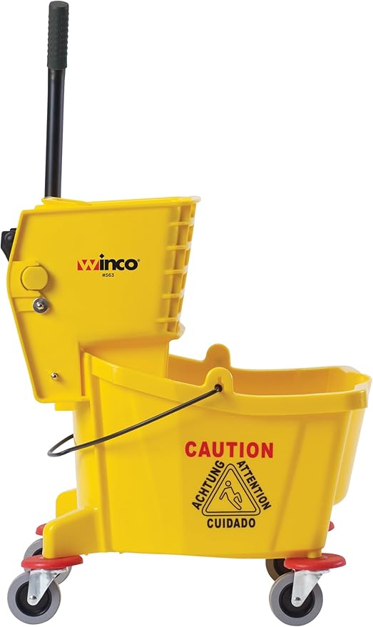 Winco Commercial Mop Bucket on Wheels, 26 Quart, Yellow