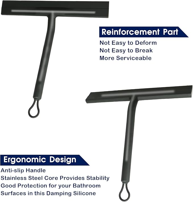 Shower Squeegee for Shower Glass Door Bathroom Accessories Squeegee Scraper Scrubber Rubber Blade with Holder Wiper Cleaning Tool for Bathroom Tile Window and Mirror- Black - 9 Inch