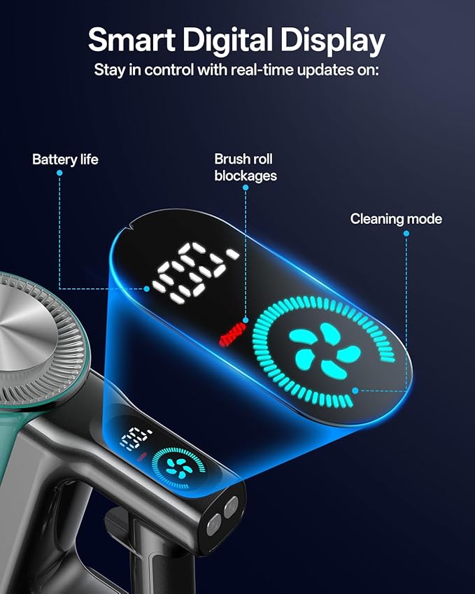 Cordless Vacuum Cleaner, 8-in-1 Cordless Stick Vacuum Cleaner with 3 Suction Modes, Up to 45mins Runtime, Rechargeable, Self-Standing, Vacuum Cleaners for Home Pet Hair Carpet Car Hard Floor, Green