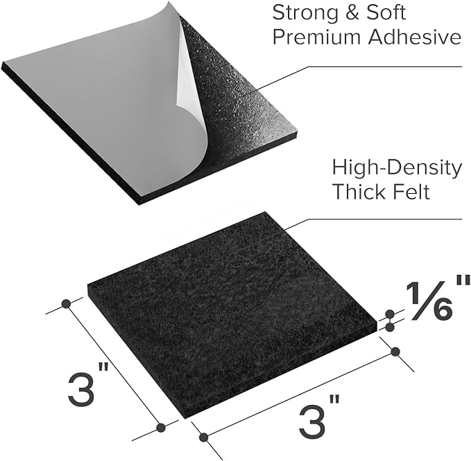 X-PROTECTOR Felt Furniture Pads - 12 PCS 3" - Felt Pads Floor Protectors - Chair Felt Pads - Felt Pads for Furniture Feet - Furniture Pads for Hardwood Floors - Protect Your Floors! (Black, Square)
