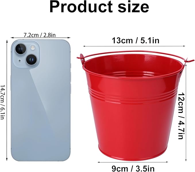 15 Pack 5.1" Red Metal Bucket, Elegant Galvanized Buckets with Handles, Tin Buckets, Small Iron Bucket, Metal Pail for Party Favors, Crafts, Garden & Beach