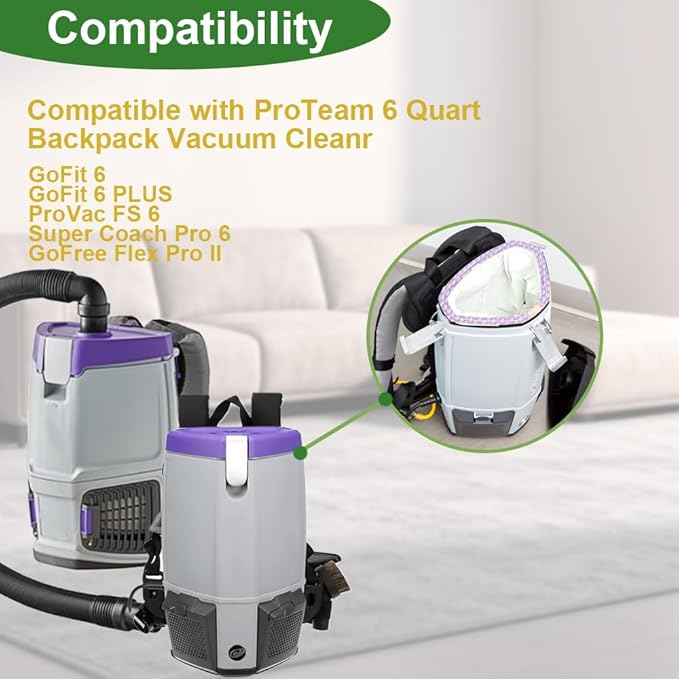 20 Pack 107314 Backpack Vacuum Bags, Compatible with ProTeam 6 QT Vacuum Cleaner, Micro Filter Bags for Vacuum Cleaner, Super Coach Pro 6, ProVac FS 6, GoFit 6, GoFit 6 PLUS (20 Pack)