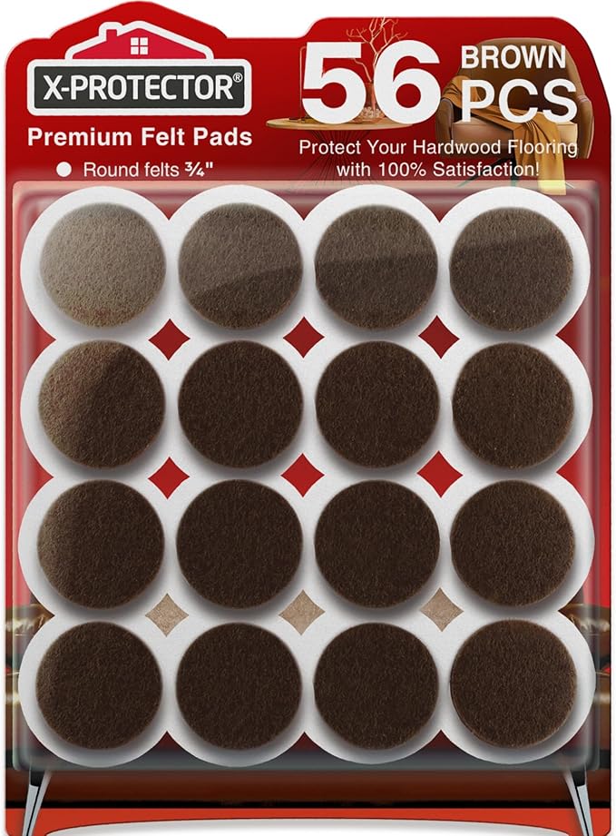 X-PROTECTOR Felt Furniture Pads - 56 PCS 3/4" Floor Protectors for Chair and Furniture Feet - Protect Your Hardwood Floors! (Brown, Round)