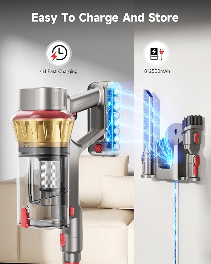 650W Cordless Vacuum Cleaner with 55KPa Flagship Suction, 75-Min Extended Runtime 2.5L Dual-Cup Capacity, Anti-Tangle Brush & Self-Standing Design HEPA Filtration for Furniture Carpet Pet Hair