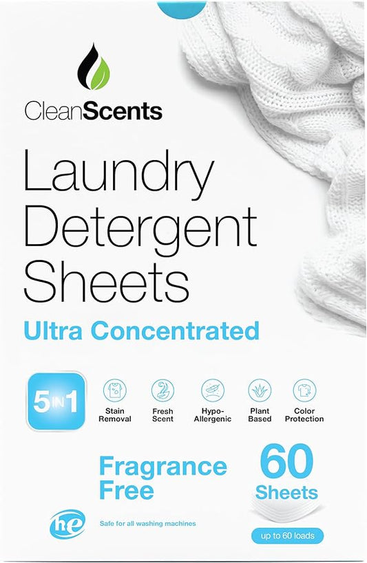 CleanScents Laundry Detergent Sheets (60 Sheets) (Fragrance Free)