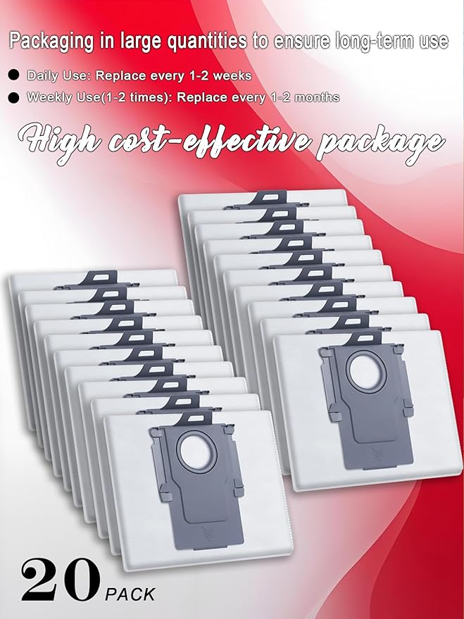 20 Pack Disposable Vacuum Dust Bags Replacement for Roborock S8 Pro Ultra, S8+, S7 Max/MaxV Ultra, Q8/Q7/Q5 Max+, Q5 Pro+, Q7+, Q5+ Model