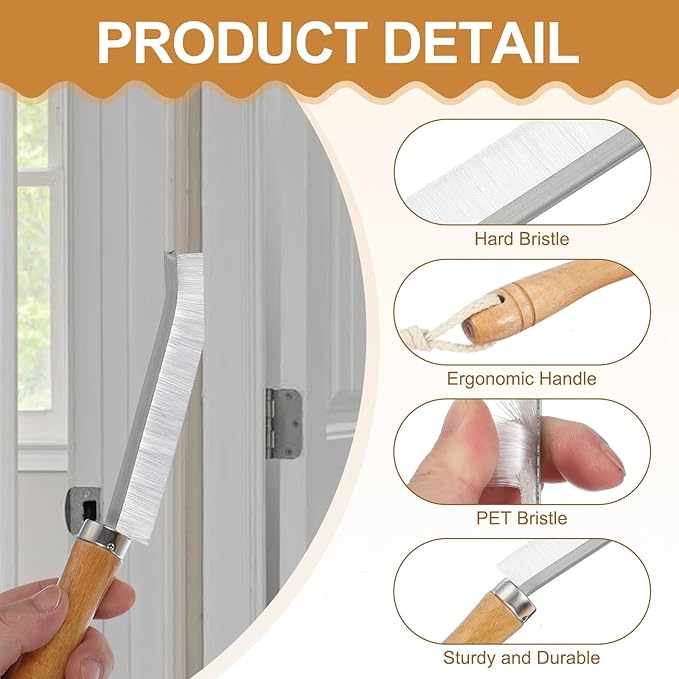 uxcell 2pcs Crevice Cleaning Brush, 8.6 Inch Hard Bristle Cleaning Brush with Rope Bathroom Cleaning Tools for Corner, Window, Faucets, White