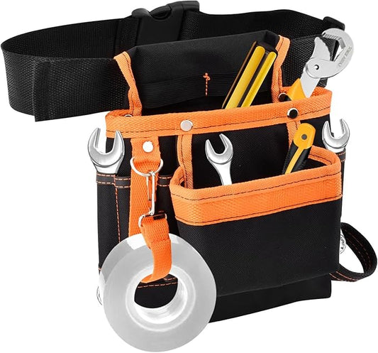 8 Pockets Tool Pouch, Utility Organizer Pouch Waist Bag for Tools, Adjustable Belt Work Apron for for Technician Maintenance Electrician Carpenter Woodworker Roofing Hardware Tools(SIZE:9.45x9.84inch)