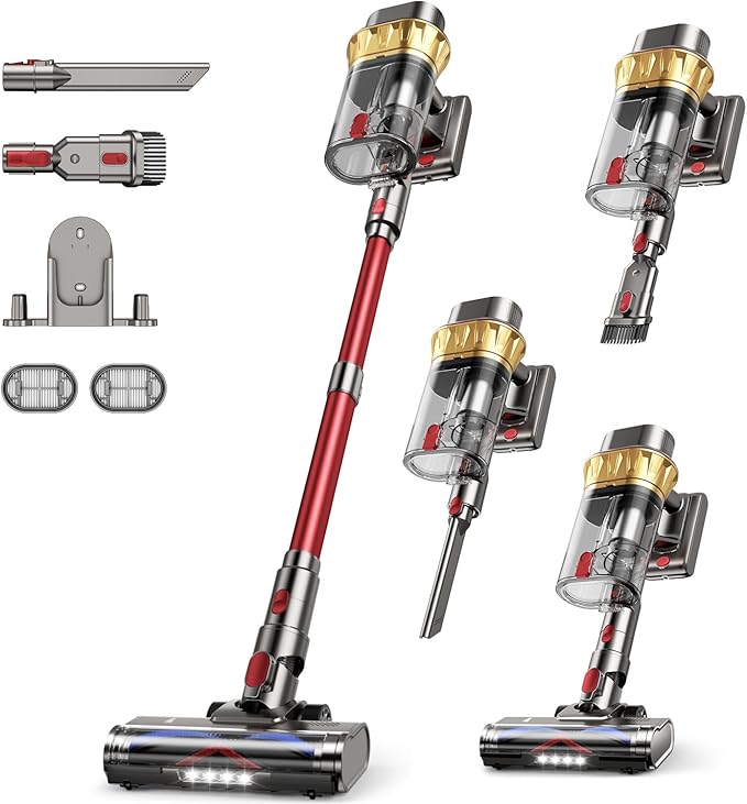 650W Cordless Vacuum Cleaner with 55KPa Flagship Suction, 75-Min Extended Runtime 2.5L Dual-Cup Capacity, Anti-Tangle Brush & Self-Standing Design HEPA Filtration for Furniture Carpet Pet Hair