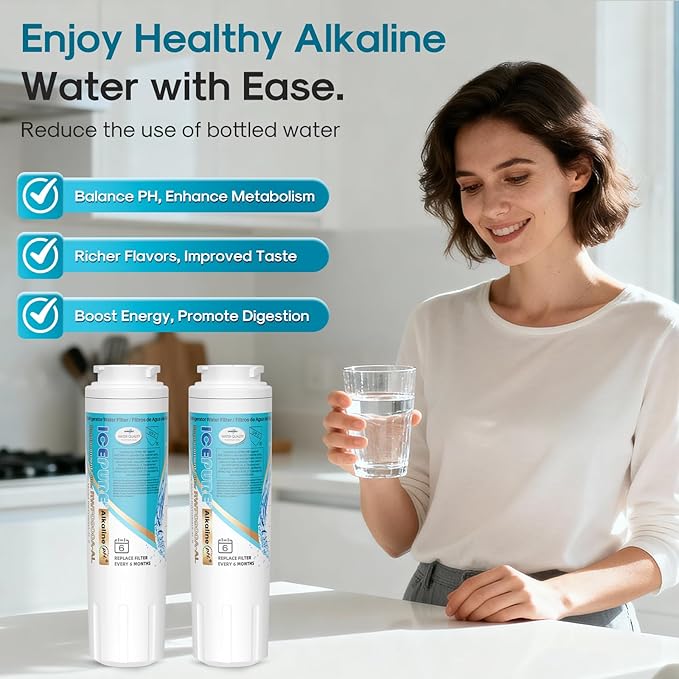 ICEPURE Alkaline UKF8001 Refrigerator Water Filter Replacement for Whirlpool EDR4RXD1, EveryDrop Filter 4, Maytag UKF8001, 4396395, UKF8001P, UKF8001AXX, RFC0900A, UKF8001AXX-200, Enhances PH, 2Pack