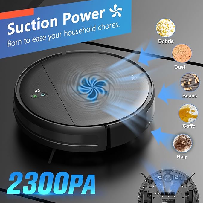 Robot Vacuum and Mop Combo, 2 in 1 Robotic Vacuum Cleaner with Schedule, App/Alexa/Voice Control, Slim 2.87", Self-Charging, 2300 Pa Suction & Long Runtime, Ideal for Hard Floor, Pet Hair, Carpet