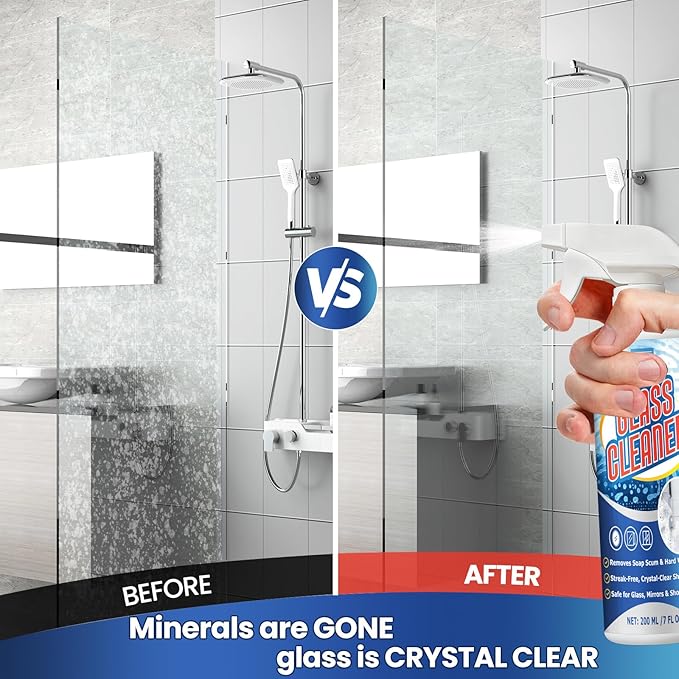 Glass Cleaner Spray 200ml (7oz) with Microfiber Towel - Streak Free for Windows, Mirrors & Shower Doors - No Residue, Fast Drying, Multi-Surface Safe