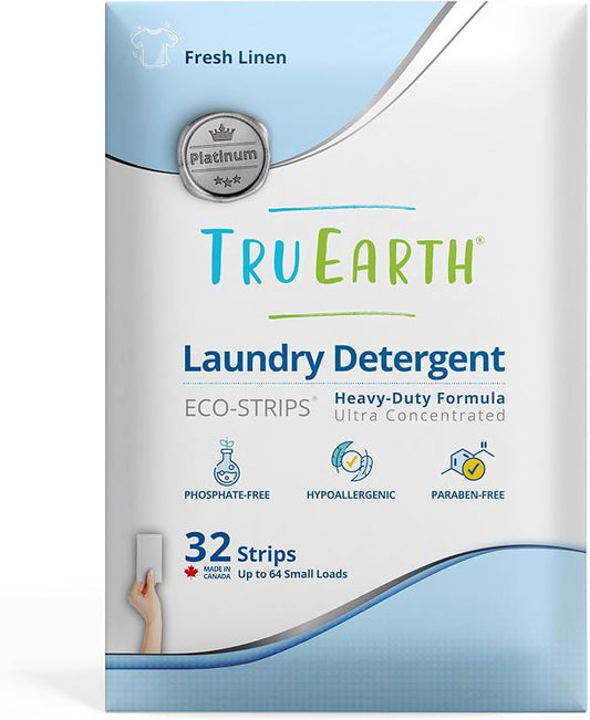 Tru Earth Platinum - Heavy Duty Laundry Detergent Sheets - Up to 64 Loads (32 Count), Fresh Linen Scent - Ultra-Concentrated Formula - Eco-Friendly Laundry Sheets