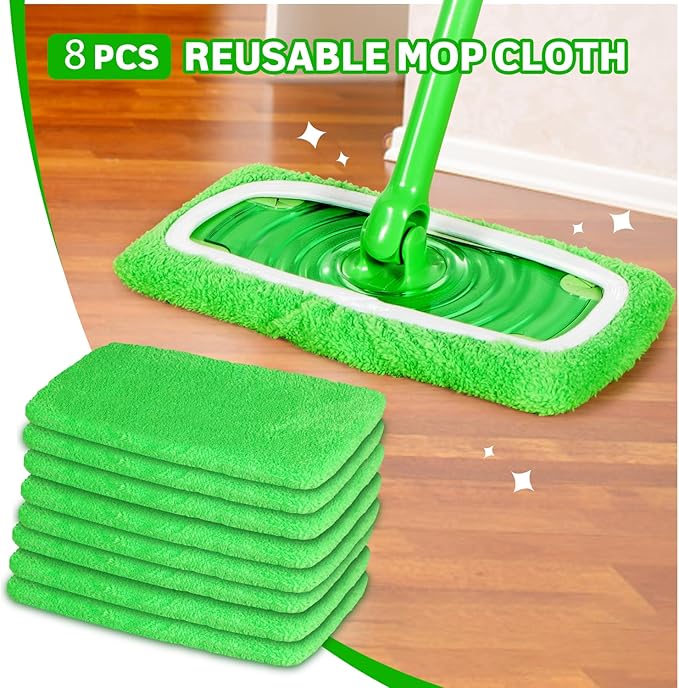 8 Pack Reusable Microfiber Mop Pads Compatible with Swiffer Sweeper, Dry Sweeping Cloths & Wet Mopping Cloths, Washable Pads for Surface/Hardwood Floor Cleaning (Mop is Not Included)