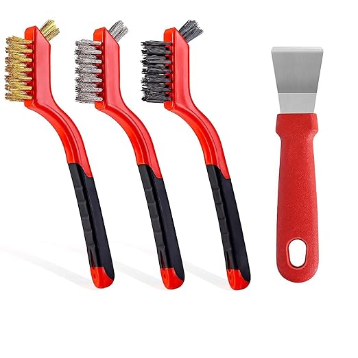 Wire Brush 4Pcs Set Nylon/Brass/Stainless Steel Wire Brushes for Cleaning Rust Removal in Holes, Dirt & Paint Scrubbing with Deep Cleaning – 7 Inches (Brass+Nylon+Stainless Steel)