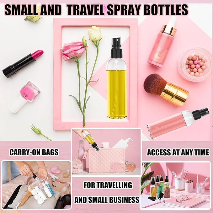 100Pack 2oz Spray Bottles Plastic, 60ml Small Spray Bottle Bulk Black Fine Mist Sprayer, Empty Refillable Containers Portable Cosmetic TravelSpray Bottles for Plants, Cleaning, Misting & Skin Care