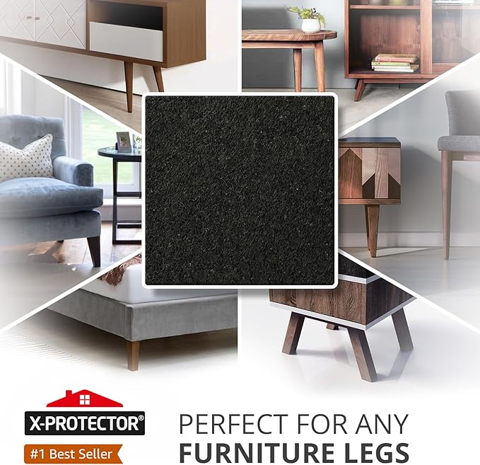 X-PROTECTOR Felt Furniture Pads - 12 PCS 3" - Felt Pads Floor Protectors - Chair Felt Pads - Felt Pads for Furniture Feet - Furniture Pads for Hardwood Floors - Protect Your Floors! (Black, Square)