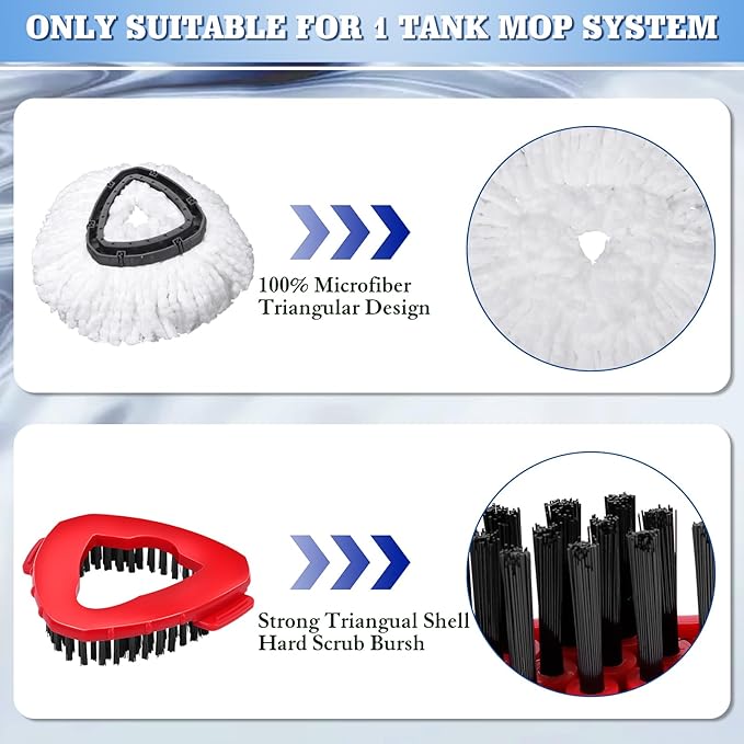 4 Packs Spin Mop Replacement Heads Compatible with Oceda EasyWring 1-Tank System,4-Section Rotatable Mop Handle 30-58in ,Mop Scrub Brush and Base Combo Set,Mop Refills Easy to Replace and Cleaning