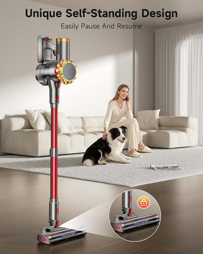 Cordless Vacuum Cleaner 580W 50Kpa Vacuum Cleaners for Home, 65 Mins Battery Stick Vacuum Anti-Tangle, Self-Standing, 8-in-1 Lightweight Vacuum for Hardwood Floor/Carpet/Pet Hair