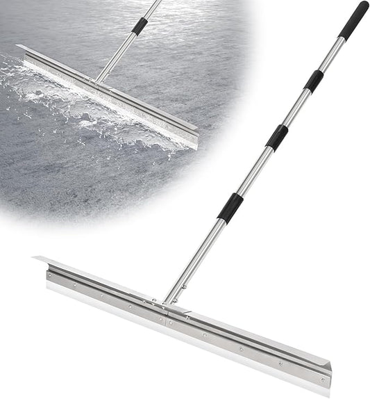 CAROD 33.4" Heavy Duty Floor Squeegee for Concrete, Industrial Silicone Blade Squeegee for Floor with 63" Stainless Handle, Anti-Splash Curved Baffle Design for Warehouse, Factory, Outdoor Use