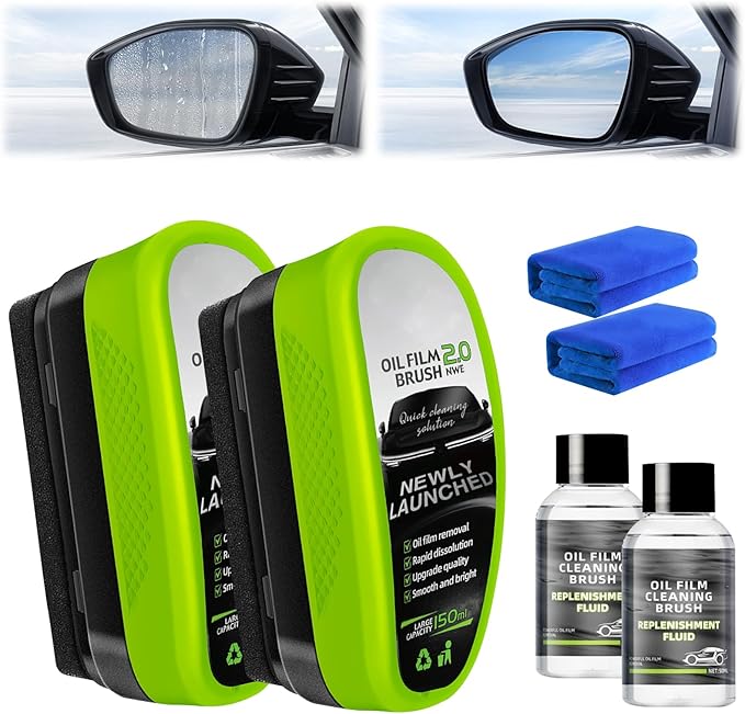 2 Set Oil-Free Car Glass Brushes, Upgrade 2.0 Clear Vision Glass Cleaner, Oil Film Cleaning Brush for Automotive Windows, Clearvision Cars Windshield Cleaner Tool, Universal Cleaning Wipe Board