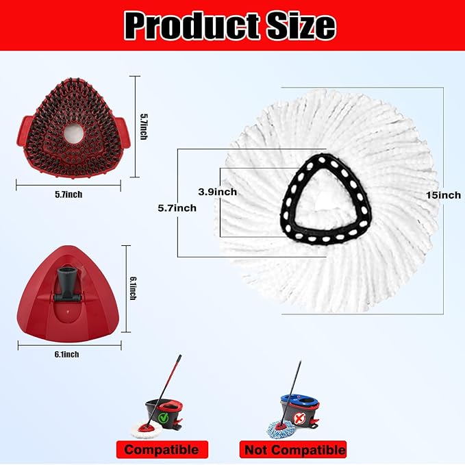 6Pcs Spin Mop Replacement Heads,Mop Replace Head Compatible with Ocedar Easywring 1-Tank System,Machine Washable & Easy to Replace.Including 4 Spin mop Replacement Heads,1 Brush Head and 1 Base