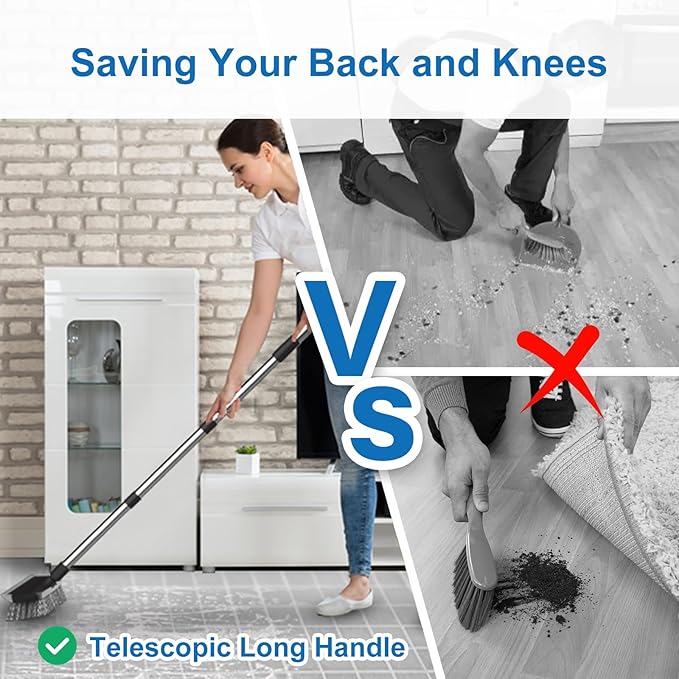 ITTAR Floor Scrub Brush with 55" Long Handle, 10" Wide Stiff Bristles Deck Brush, Stainsless Steel Pole Heavy-Duty Cleaning Brush, 2-in-1 Scrubber with Ruber Squeegee for Deck, Patio, Pool, Tile, Wall