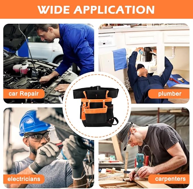 8 Pockets Tool Pouch, Utility Organizer Pouch Waist Bag for Tools, Adjustable Belt Work Apron for for Technician Maintenance Electrician Carpenter Woodworker Roofing Hardware Tools(SIZE:9.45x9.84inch)