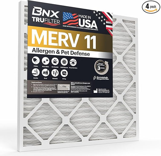 BNX TruFilter 14x30x1 Air Filter MERV 11 (4-Pack) - MADE IN USA - Allergen Defense Electrostatic Pleated Air Conditioner HVAC AC Furnace Filters for Allergies, Dust, Pet, Smoke, Allergy MPR 1200 FPR 7
