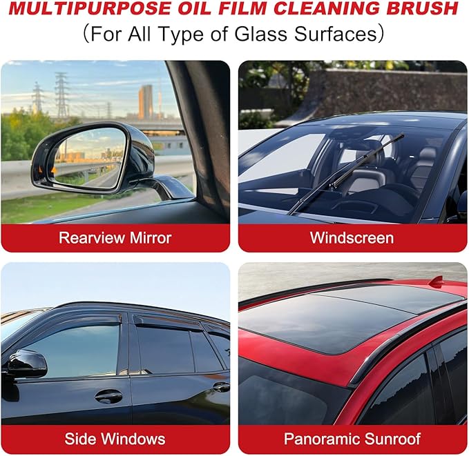 Automotive Oil Film Cleaning Brush for Car Windows, 2026 New Car Glass Oil Film Cleaner for Car Windshield, Clear Vision Glass Cleaner with Extra Cleaner, Anti-Rain Fog Glass Brush