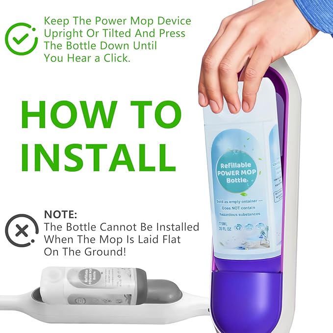 Power Mop Refillable Bottle for Swiffer PowerMop, Empty Reusable Bottle for Power Mop, 26 FL OZ Leak-Proof HDPE Solution Container with 5 Silicone Gaskets & Folding Funnel