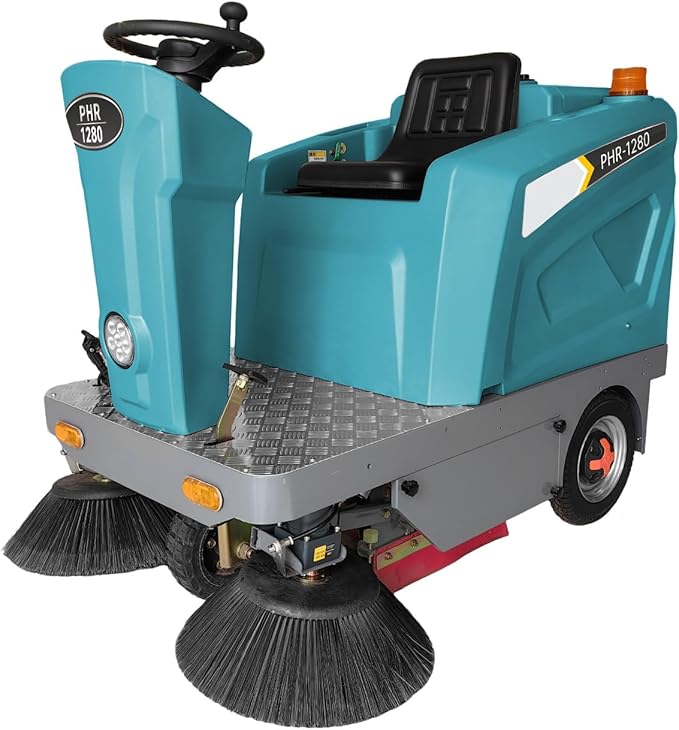 Ride on Floor Sweeper Machine 50.4" Clean Width 800W Brushless Motor Lithium Battery Powered 92600Sqft/h Efficiency, for Garages Warehouses Roads Schools Hospitals Malls,Blue