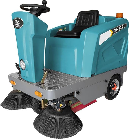 Ride on Floor Sweeper Machine 50.4" Clean Width 800W Brushless Motor Lithium Battery Powered 92600Sqft/h Efficiency, for Garages Warehouses Roads Schools Hospitals Malls,Blue