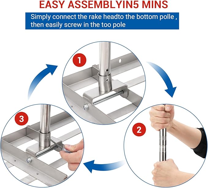 36 Inch Heavy-Duty Hand-Pushed Land Leveler with Stainless Steel Plate, Lawn Leveling Rake & Soil Tool for Leveling Garden/Yard Ground, Sand & Topdressing, Durable Leveling Equipment