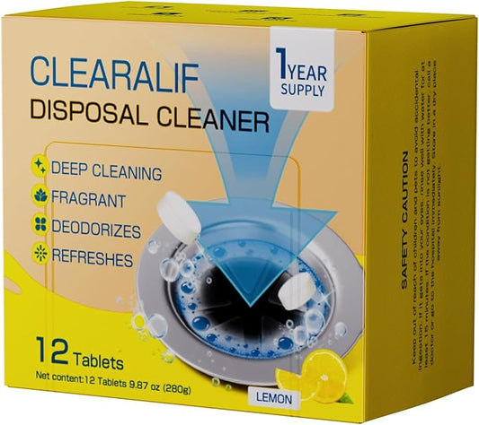 CLEARALIF Household Garbage Disposal Cleaners, 12 Tablets, Fresh Lemon Scent, Compatible With All Disposals