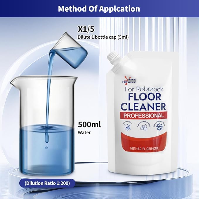 Floor Cleaning Solution 2 bags Refill, Fresh Scent, Compatible with Roborock Series & All Robot Vacuums, Eco-Safe, Streak-Free Formula for Hard Floors, Pet & Kid Friendly