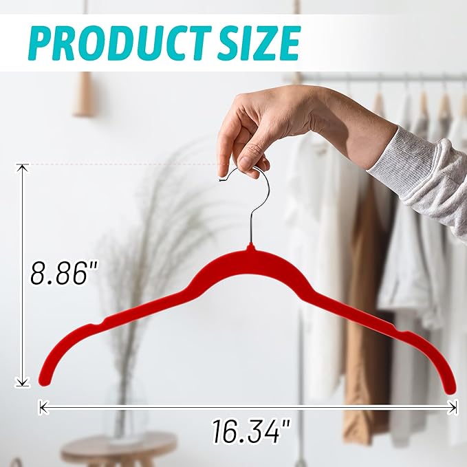 30 Pack Velvet Hangers – Non-Slip Slim Clothes Hangers with 360° Swivel Hook, Heavy Duty Flocked Shirt Hangers for Dresses, Suits, Blouses, Coats(Red)