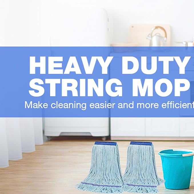 Heavy Duty String Mop Head for Floor Cleaning – Industrial & Commercial Wet Mop with Extra Replacement Head – Super Absorbent Cotton Mop for Home, Garage, Office, Warehouse – No Handle