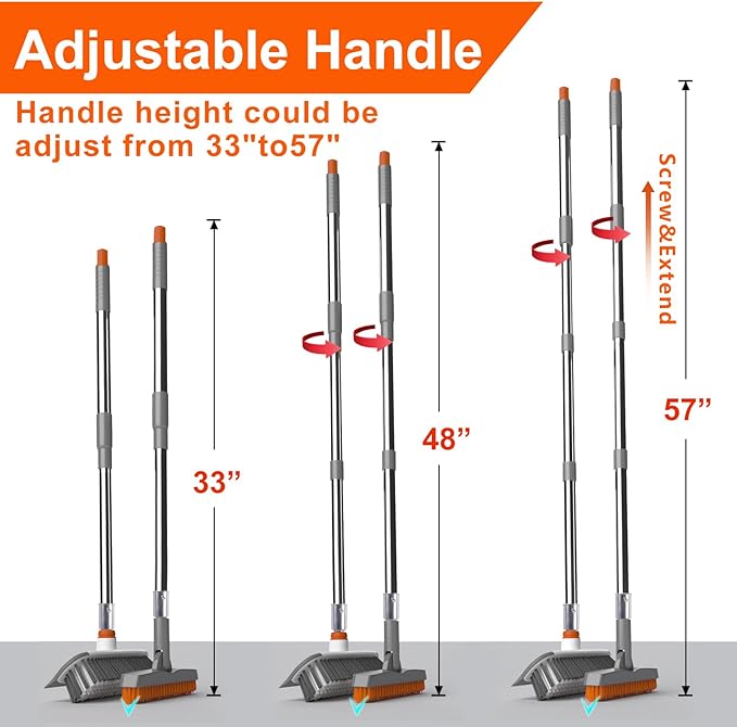 Heavy Duty Floor Scrub Brush and Grout Cleaner Tool with Long Handle Deck Brush with Stiff Bristles Outdoor Scrubber for Cleaning Deck Tile Kitchen Swimming Pool Bathroom(2 Pack Brush Head)