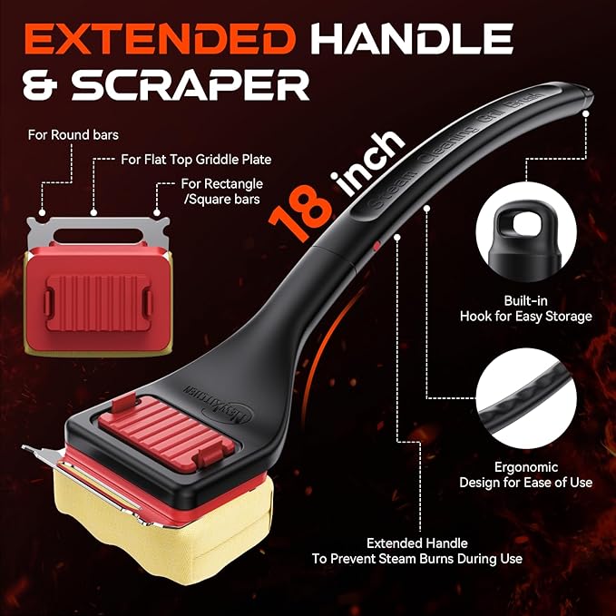 Grill Brush Bristle-Free Steam Cleaning, BBQ Brush Replaceable Heat-Resistant Kevlar Head with Grill Scraper Safe Barbecue Grill Cleaner