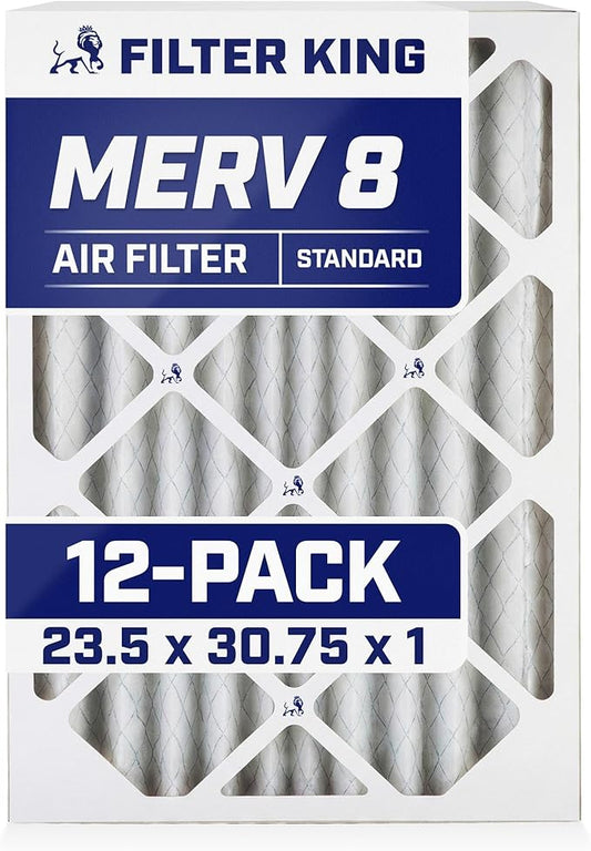 Filter King Air Filters 23.5x30.75x1 | 12 Pack | MERV 8 HVAC Pleated AC Furnace Filters | Air Purifier | Replacement Filters for Clean, Healthy & Fresh Environment | MADE IN USA
