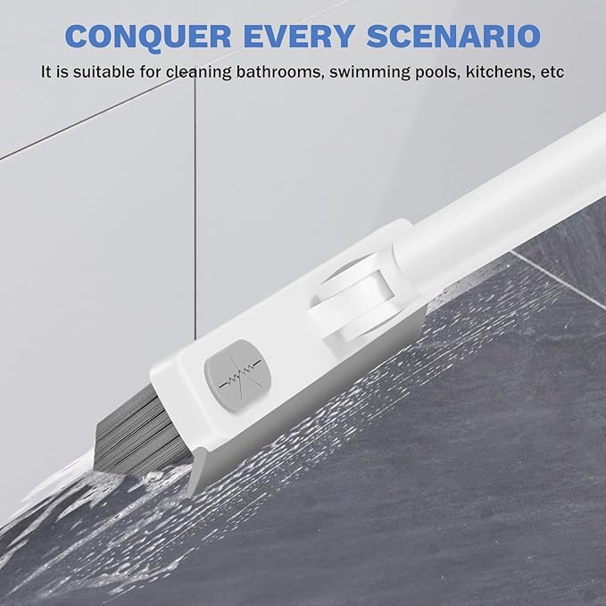 SetSail Grout Cleaner Brush with Long Handle, V-Shaped Floor Scrub Brush Swivel Grout Brush Stiff Bristle Floor Grout Scrubber for Bathroom, Tile Line, Crevice, Kitchen, Wall, Deck, Garage, White Grey