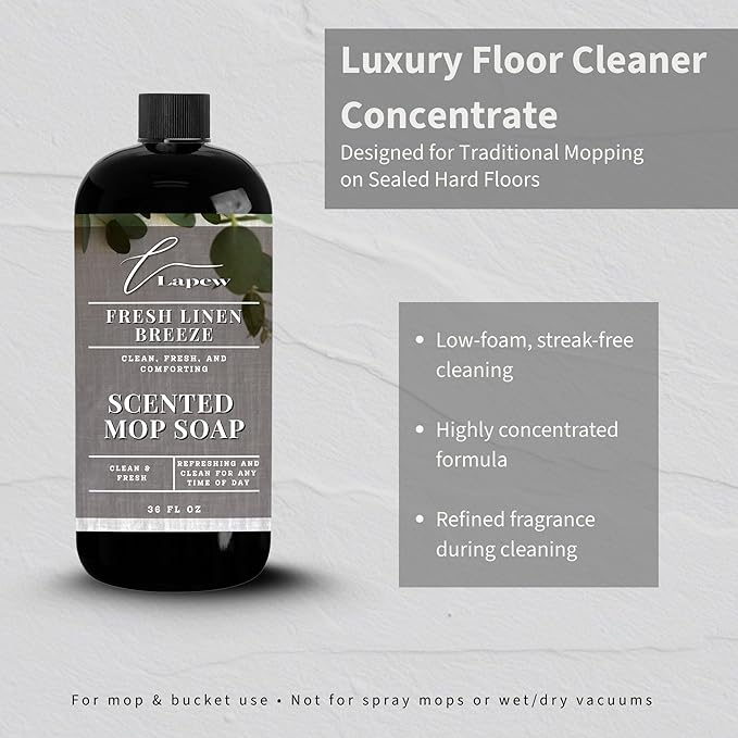 Luxury Floor Cleaner, Scented Mop Soap Concentrate | Hard Floor Cleaner for Tile, Vinyl, Laminate, LVP & Sealed Hardwood | Low-Foam, Streak-Free | 36 oz | Fresh Linen Breeze