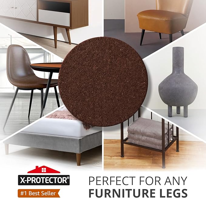X-PROTECTOR Felt Furniture Pads - 56 PCS 3/4" Floor Protectors for Chair and Furniture Feet - Protect Your Hardwood Floors! (Brown, Round)