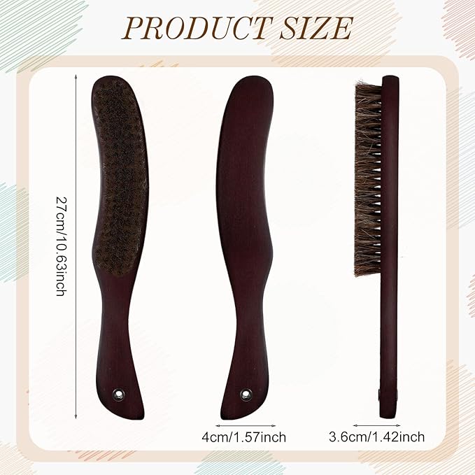 Patelai 2 Pcs Horsehair Felt Hat Brush Kit Lint Brush with Cleaning Sponge Felt Cowboy Hat Remover Kit Remove Dust Lint Brushes for Clothes Western Hats, Shoes(Reddish Brown,Schima Superba)