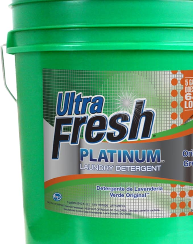 Ultra Fresh Liquid Laundry Detergent Washing Soap, 3X Platinum, 5 Gal, Original Green - Household Cleaning Supplies and Accessories for Clothing and Fabric Items