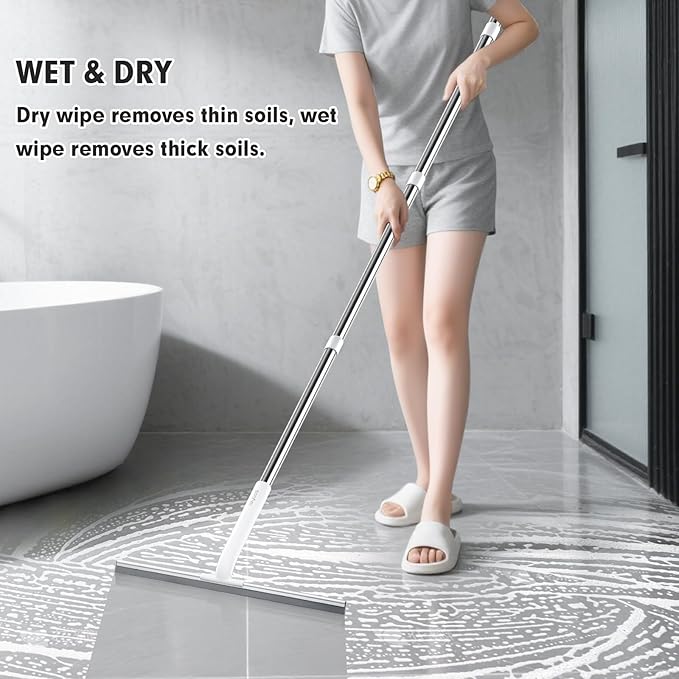 JOYBOS Rubber Floor Squeegee for Smooth Surface Concrete Floor, Tile Floor, Heavy Duty Garage Shower Floor Squeegee Broom for Removing Water, Commercial Scrubber Mop with Adjustable Long Handle (XL)