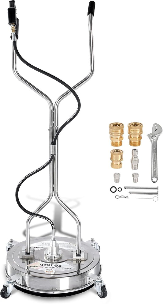 PWACCS 20" Pressure Washer Surface Cleaner, Stainless Steel Power Wash Surface Washer with Dual Handle & 4 Wheels, 4500 PSI Pressure Washer Scrubber for Cleaning Concrete, Cement, Patios and Driveways