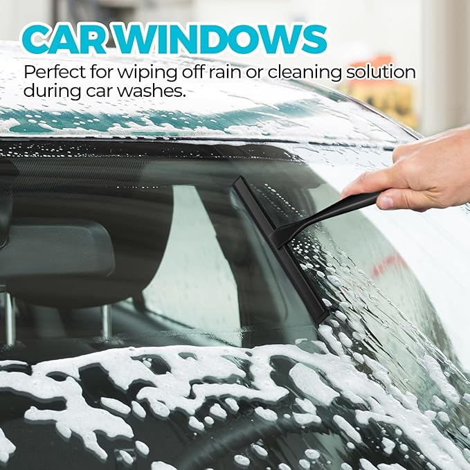 12-Inch All-Purpose Shower Squeegee for Shower Doors, Tile Shower Walls, Bathroom, Window, Glass and Car Windshield, Mirrors and Kitchen-Stainless Steel, Black